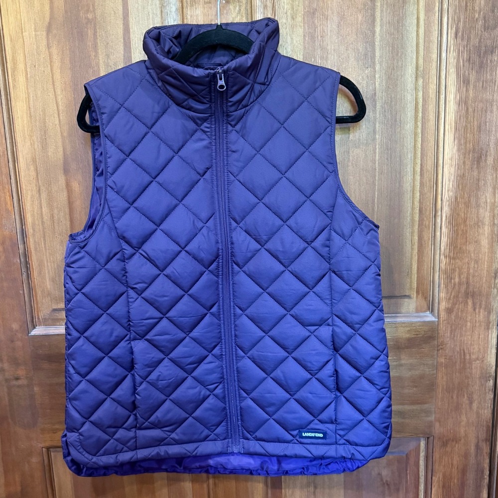 Lands End Womens Purple Diamond Quilted Full Zip Puffer Vest Size M 10-12